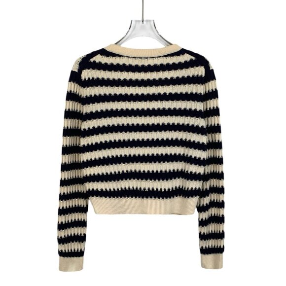 Chanel Colorblock Striped Sequin Cashmere V-Neck Long Sleeve Knit Cardigan - Picture 2 of 8